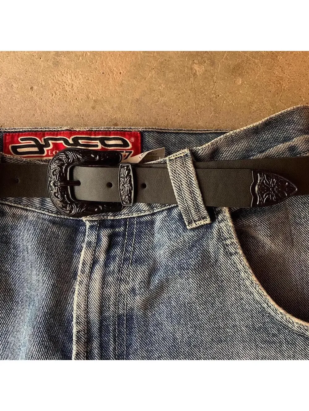 Vintage 90s style Black western belt with black belt buckle. 40 inches fits a